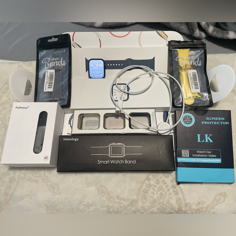 Apple Watch Series 7 45mm GPS + Cellular! In (Abyss Blue)! + Many Extras